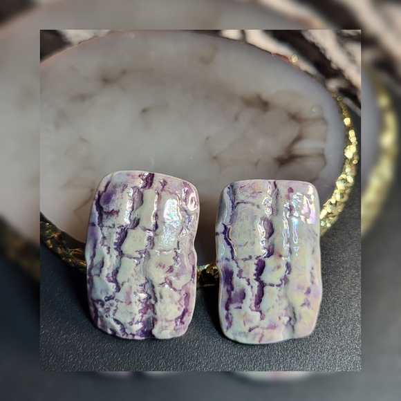 Vintage Ceramic/Porcelain Textured Glazed Stud Earrings - Picture 6 of 9